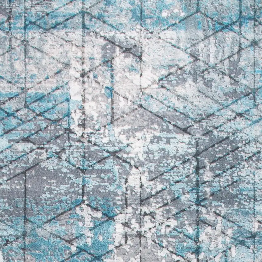 2' X 7' Blue Gray Abstract Cuboid Modern Runner Rug Photo 6