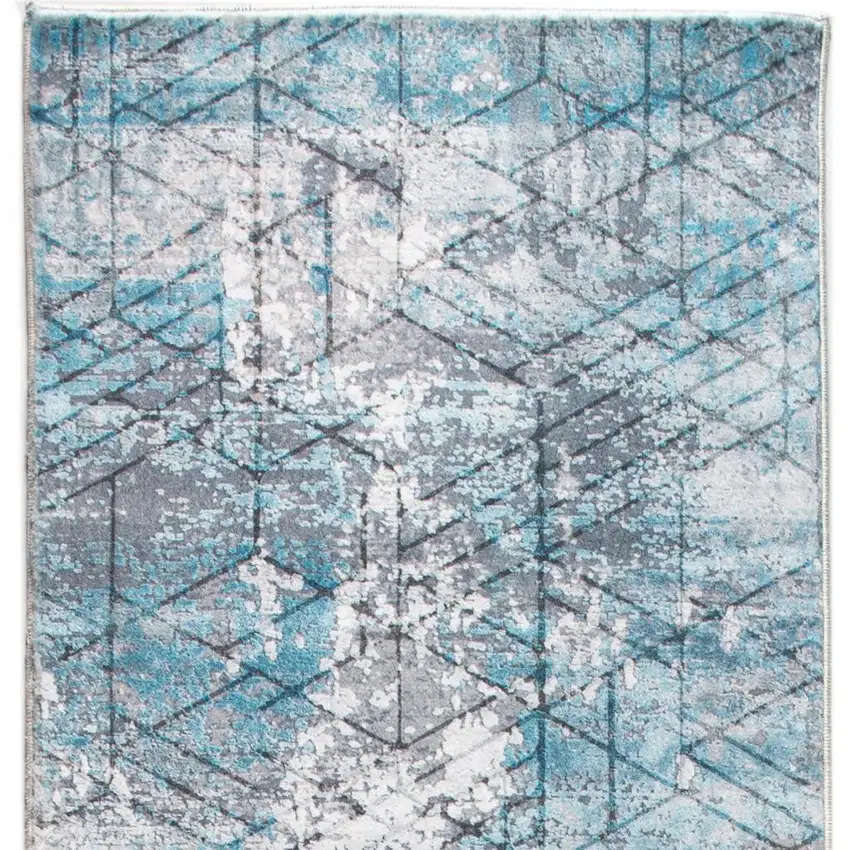2' X 7' Blue Gray Abstract Cuboid Modern Runner Rug Photo 7