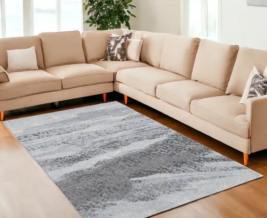 Blue And Gray Abstract Dhurrie Area Rug Photo 1