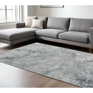 Photo of Blue Gray Abstract Power Loom Area Rug