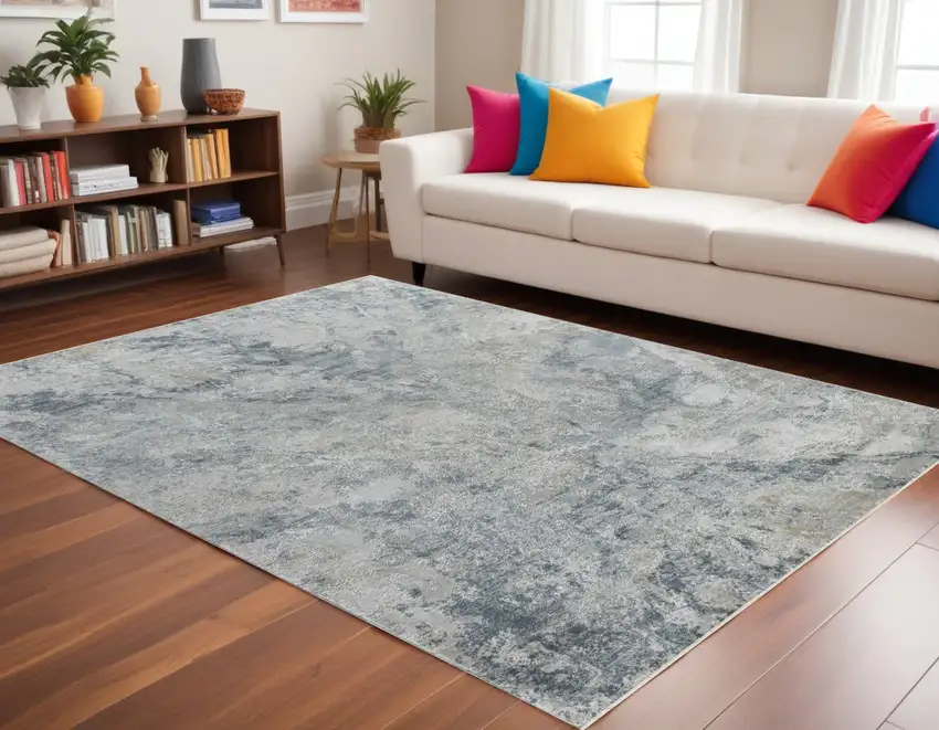 Blue Gray Abstract Power Loom Area Rug Photo 1