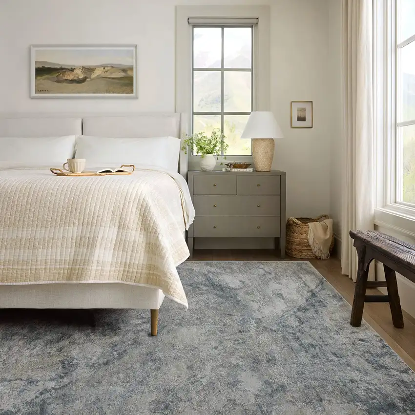 Blue Gray Abstract Power Loom Area Rug Photo 7