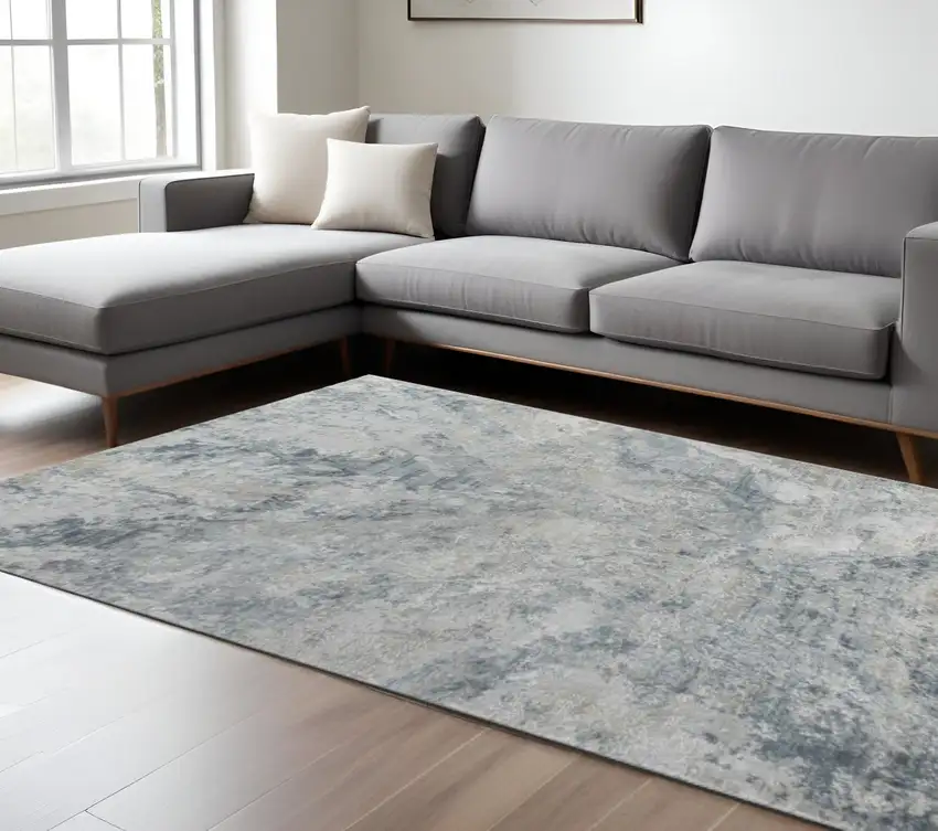 Blue Gray Abstract Power Loom Area Rug Photo 1