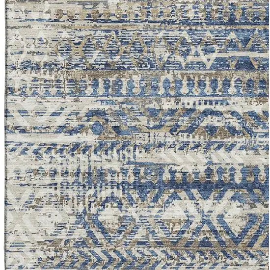 Blue Gray And Beige Moroccan Washable Area Rug With UV Protection Photo 3