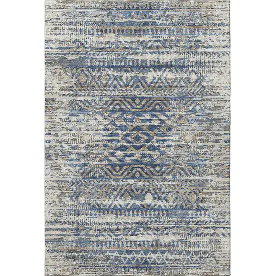 Blue Gray And Beige Moroccan Washable Area Rug With UV Protection Photo 4