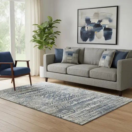 Blue Gray And Beige Moroccan Washable Area Rug With UV Protection Photo 2