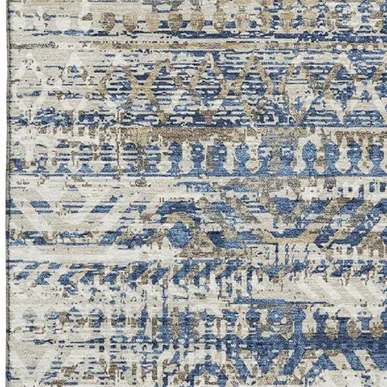Blue Gray And Beige Moroccan Washable Area Rug With UV Protection Photo 3