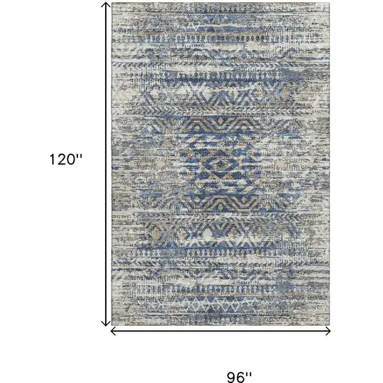 Blue Gray And Beige Moroccan Washable Area Rug With UV Protection Photo 9