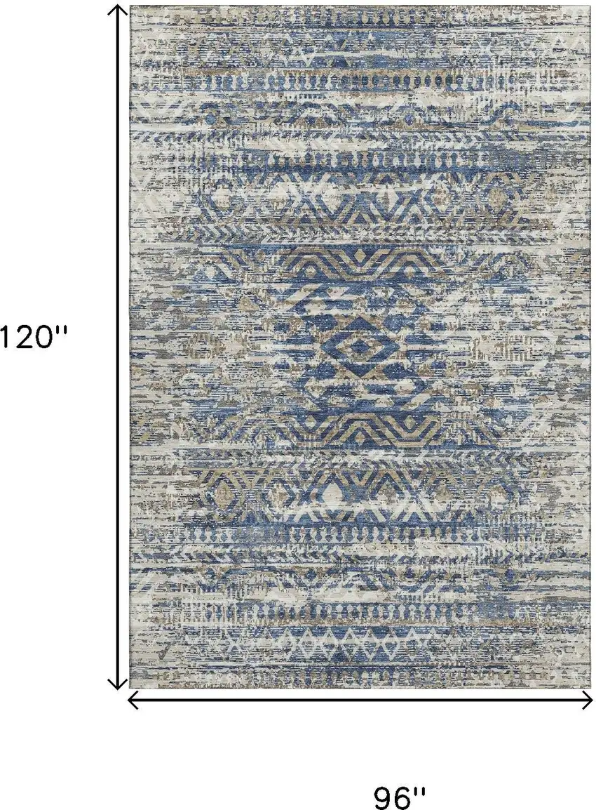 Blue Gray And Beige Moroccan Washable Area Rug With UV Protection Photo 9