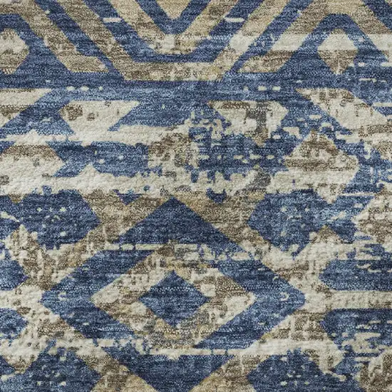 Blue Gray And Beige Moroccan Washable Area Rug With UV Protection Photo 8