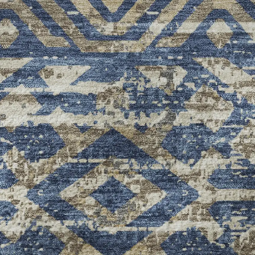 Blue Gray And Beige Moroccan Washable Area Rug With UV Protection Photo 8