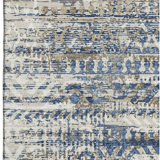 Blue Gray And Beige Moroccan Washable Area Rug With UV Protection Photo 3