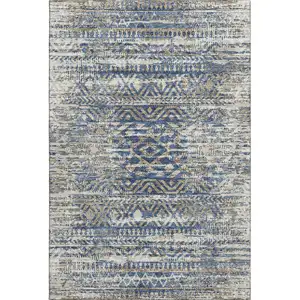 Photo of Blue Gray And Beige Moroccan Washable Area Rug With UV Protection
