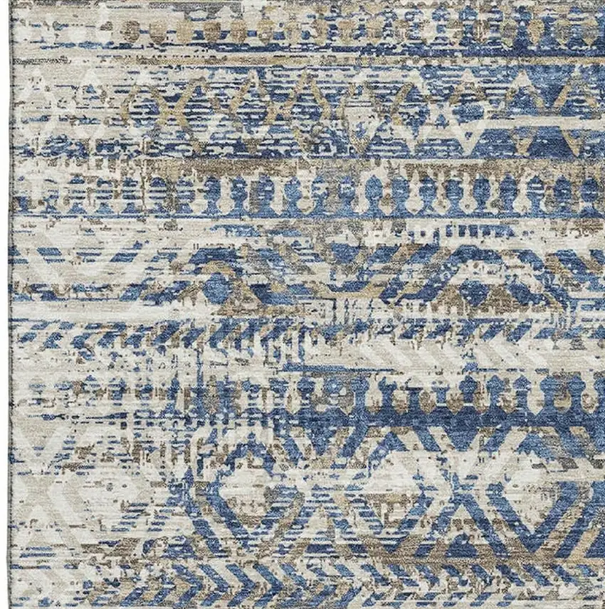 Blue Gray And Beige Moroccan Washable Area Rug With UV Protection Photo 4