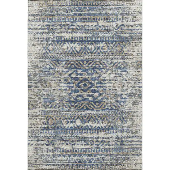 Blue Gray And Beige Moroccan Washable Area Rug With UV Protection Photo 1