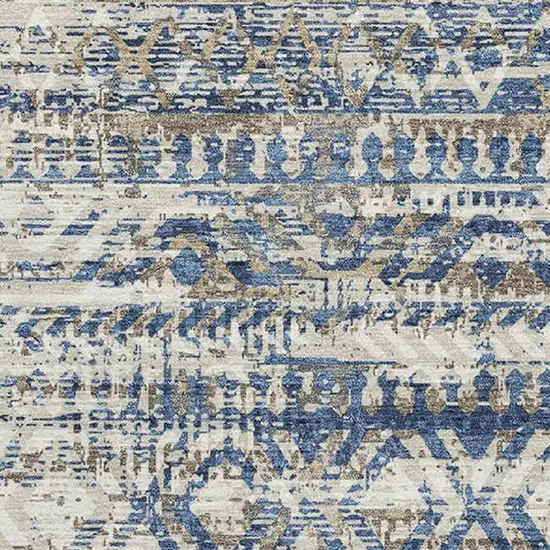 Blue Gray And Beige Moroccan Washable Area Rug With UV Protection Photo 3