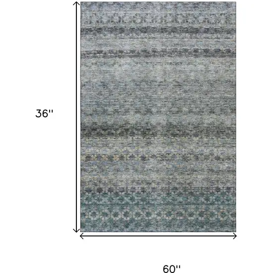 Blue Gray And Beige Striped Washable Area Rug With UV Protection Photo 3