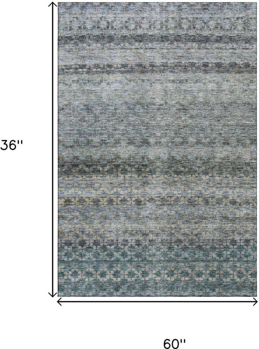 Blue Gray And Beige Striped Washable Area Rug With UV Protection Photo 3