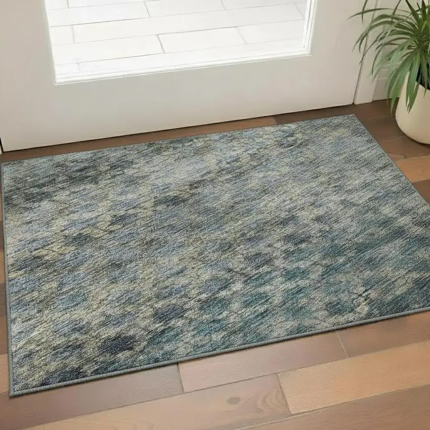 Blue Gray And Beige Striped Washable Area Rug With UV Protection Photo 2