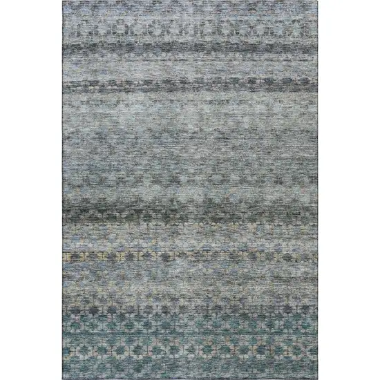 Blue Gray And Beige Striped Washable Area Rug With UV Protection Photo 5
