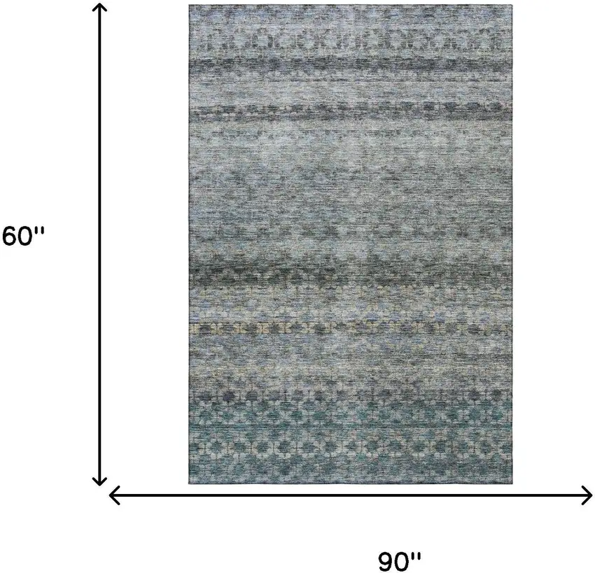 Blue Gray And Beige Striped Washable Area Rug With UV Protection Photo 6