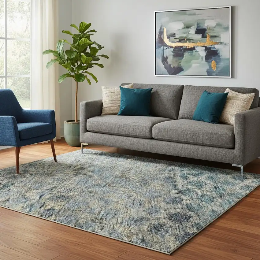 Blue Gray And Beige Striped Washable Area Rug With UV Protection Photo 2