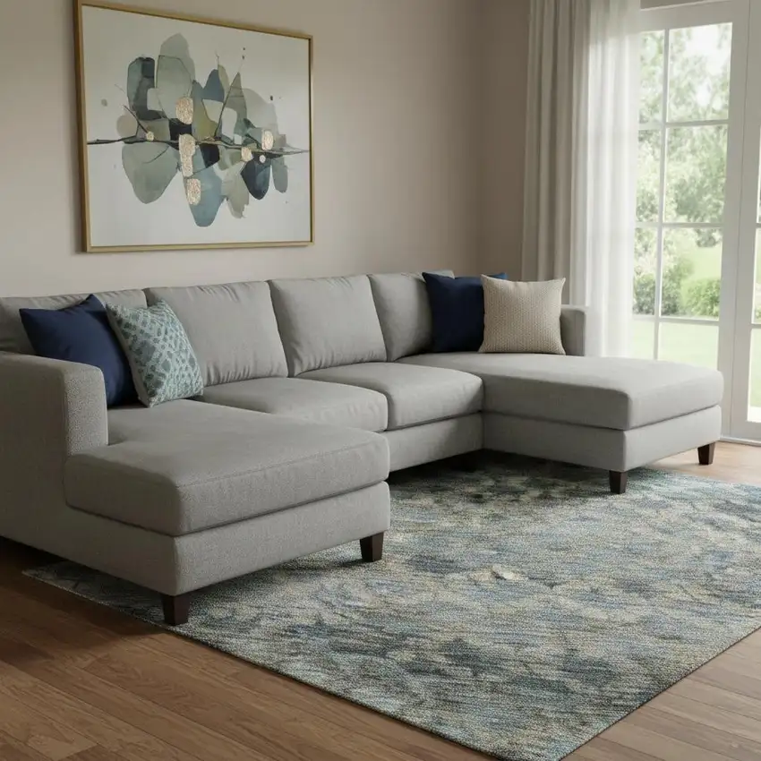 Blue Gray And Beige Striped Washable Area Rug With UV Protection Photo 2