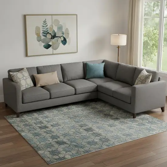 Blue Gray And Beige Striped Washable Area Rug With UV Protection Photo 2