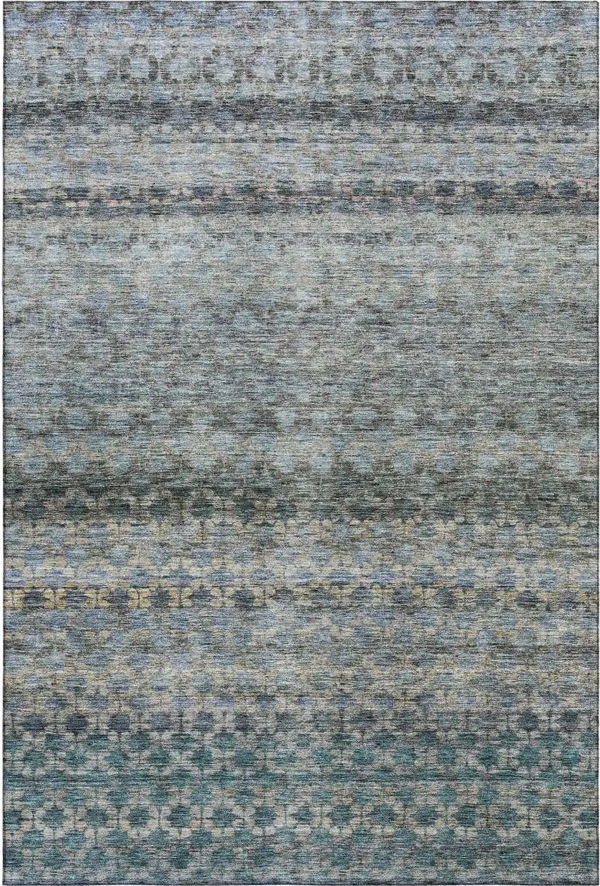 Blue Gray And Beige Striped Washable Area Rug With UV Protection Photo 5