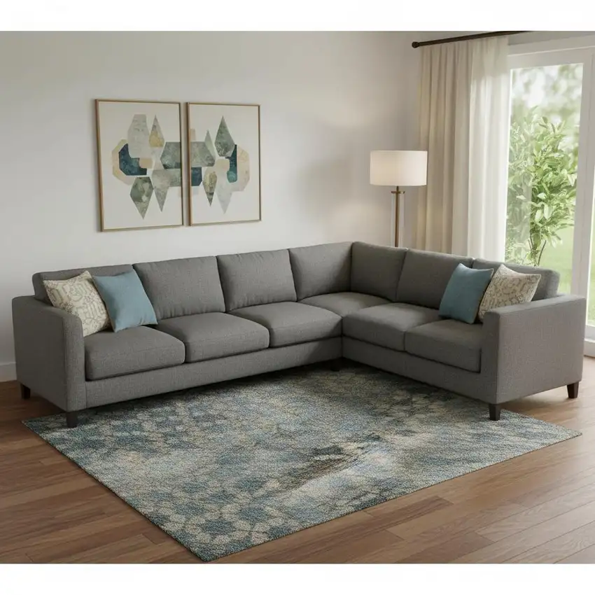 Blue Gray And Beige Striped Washable Area Rug With UV Protection Photo 2