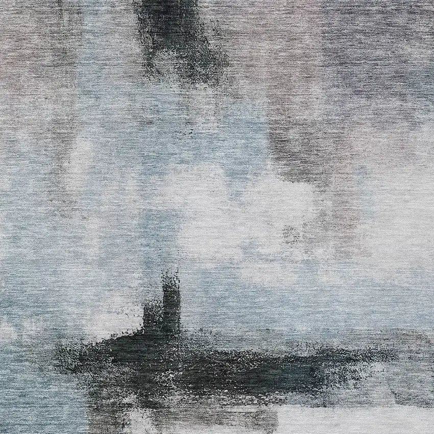 Blue Gray And Black Abstract Washable Indoor Outdoor Area Rug Photo 5