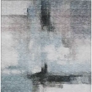 Photo of Blue Gray And Black Abstract Washable Indoor Outdoor Area Rug