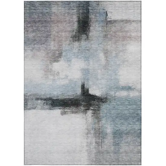 Blue Gray And Black Abstract Washable Indoor Outdoor Area Rug Photo 6