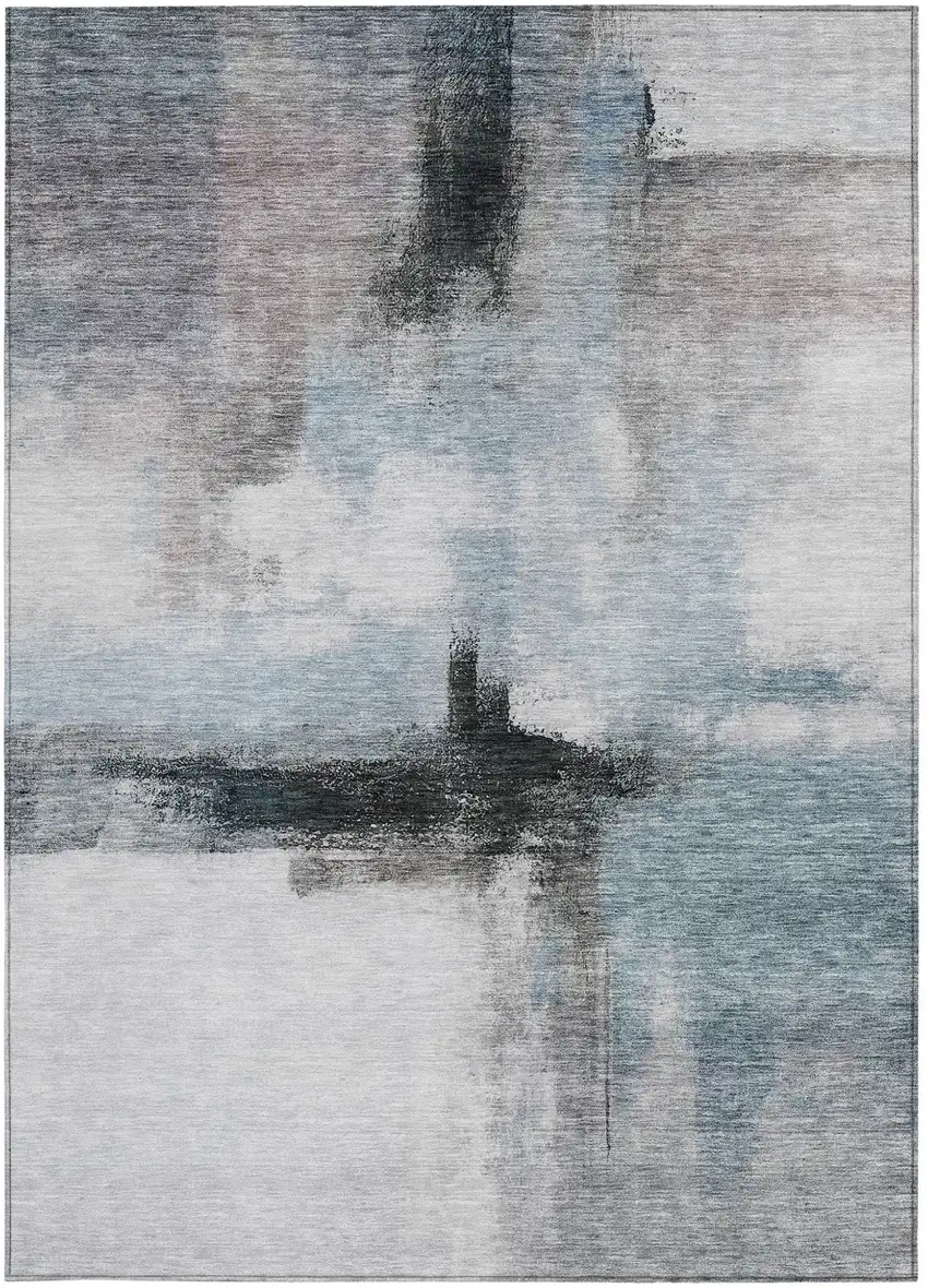 Blue Gray And Black Abstract Washable Indoor Outdoor Area Rug Photo 6