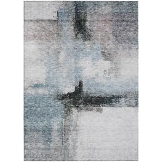 Blue Gray And Black Abstract Washable Indoor Outdoor Area Rug Photo 2