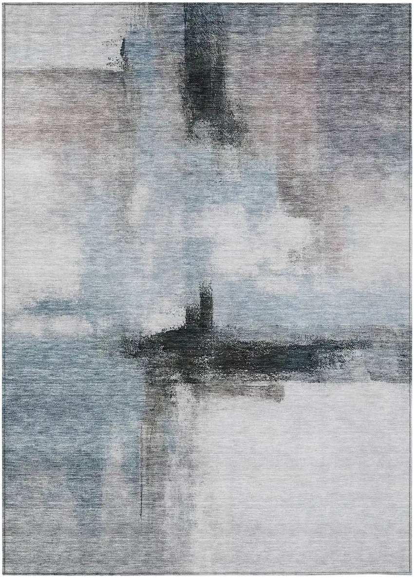 Blue Gray And Black Abstract Washable Indoor Outdoor Area Rug Photo 2