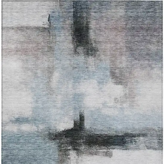 Blue Gray And Black Abstract Washable Indoor Outdoor Area Rug Photo 6