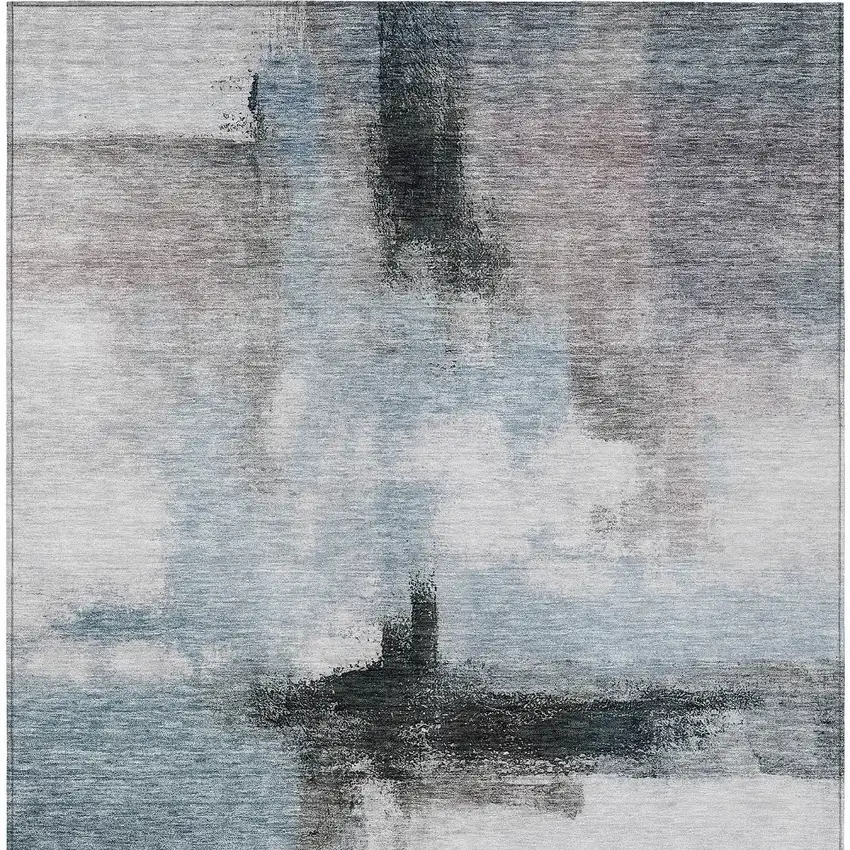 Blue Gray And Black Abstract Washable Indoor Outdoor Area Rug Photo 6