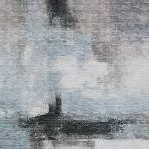 Photo of Blue Gray And Black Abstract Washable Indoor Outdoor Area Rug