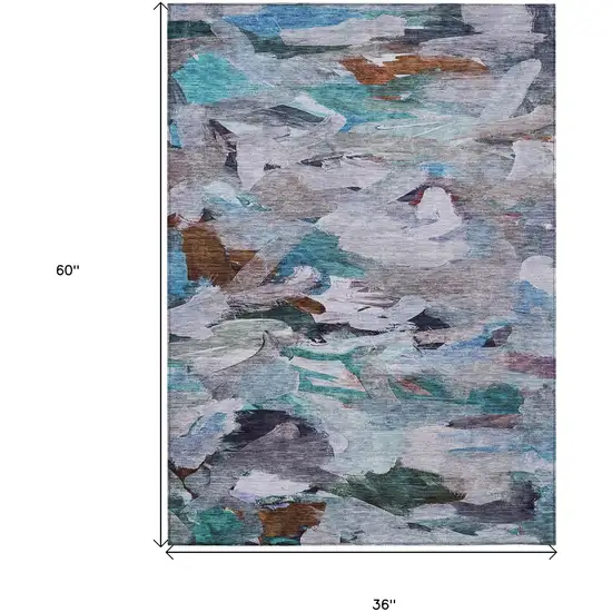 Blue Gray And Brown Abstract Washable Indoor Outdoor Area Rug Photo 8