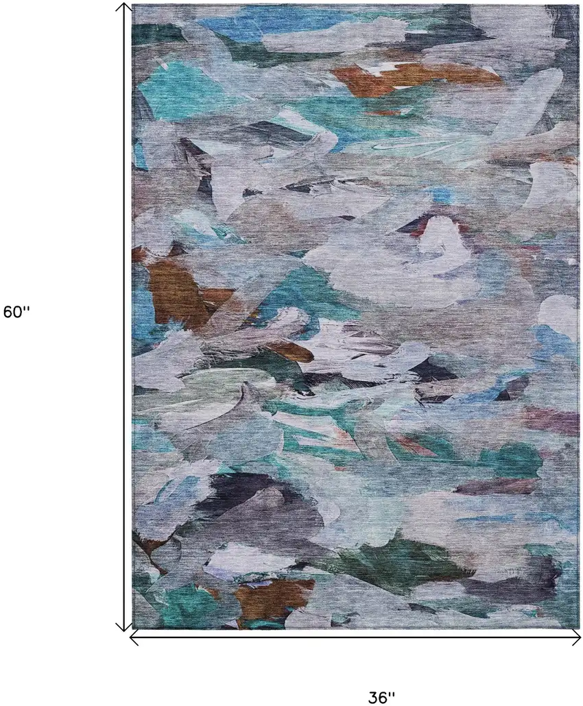 Blue Gray And Brown Abstract Washable Indoor Outdoor Area Rug Photo 8