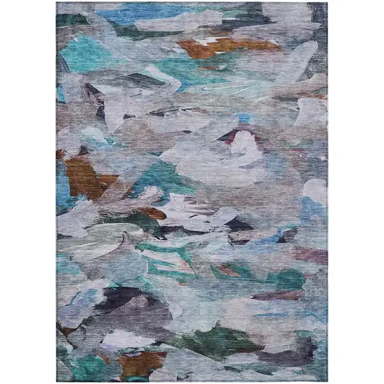 Blue Gray And Brown Abstract Washable Indoor Outdoor Area Rug Photo 2