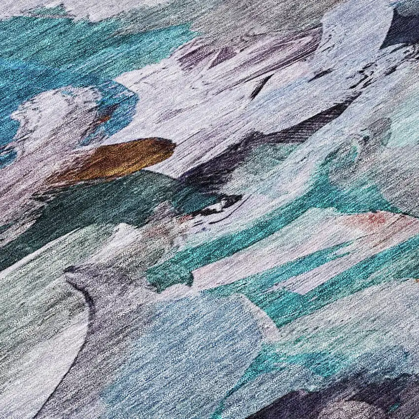 Blue Gray And Brown Abstract Washable Indoor Outdoor Area Rug Photo 6