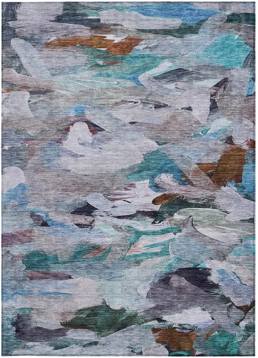 Blue Gray And Brown Abstract Washable Indoor Outdoor Area Rug Photo 7