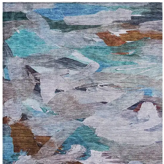 Blue Gray And Brown Abstract Washable Indoor Outdoor Area Rug Photo 5