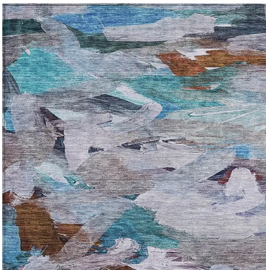 Blue Gray And Brown Abstract Washable Indoor Outdoor Area Rug Photo 5