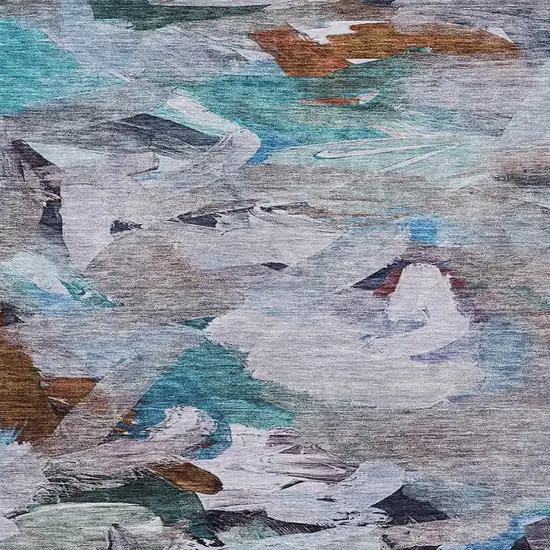 Blue Gray And Brown Abstract Washable Indoor Outdoor Area Rug Photo 5