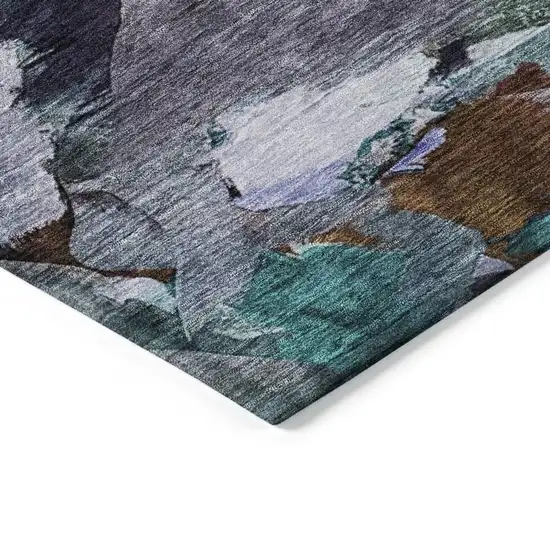 Blue Gray And Brown Abstract Washable Indoor Outdoor Area Rug Photo 4