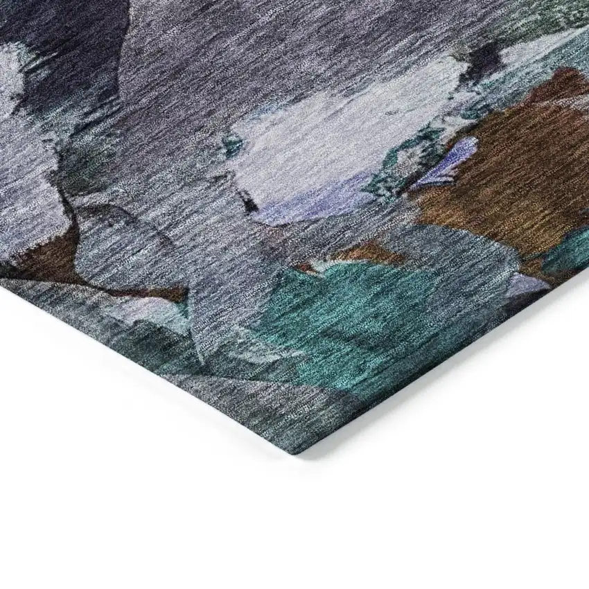 Blue Gray And Brown Abstract Washable Indoor Outdoor Area Rug Photo 4