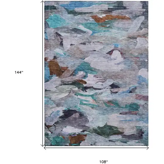 Blue Gray And Brown Abstract Washable Indoor Outdoor Area Rug Photo 8